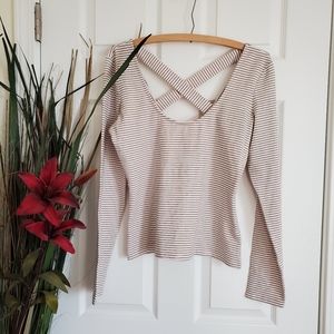 Victoria's Secret Cream and Black Striped Shirt
